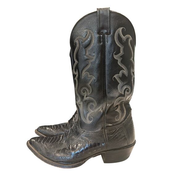 Vintage Nocona Lizard Men\'s 9.5 2 E Cowboy Western Boots Black Embroidered main image 7